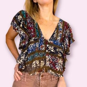 crop top floral peasant blouse fourteen & 9th size small